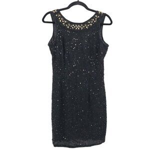 Stenay‎ Silk Beaded Dress Womens 8 Black Flapper Evening Wear Vintage 20's Style